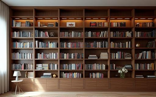 Grande bibliothèque intégrée remplie de livres