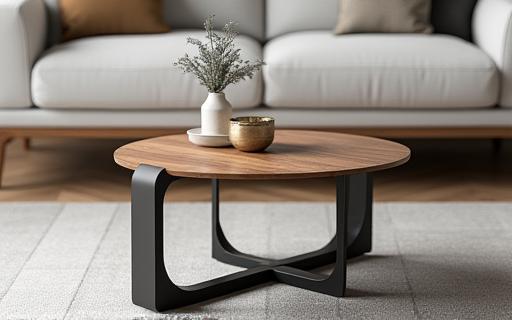 Table basse moderne avec accents de bois et de métal